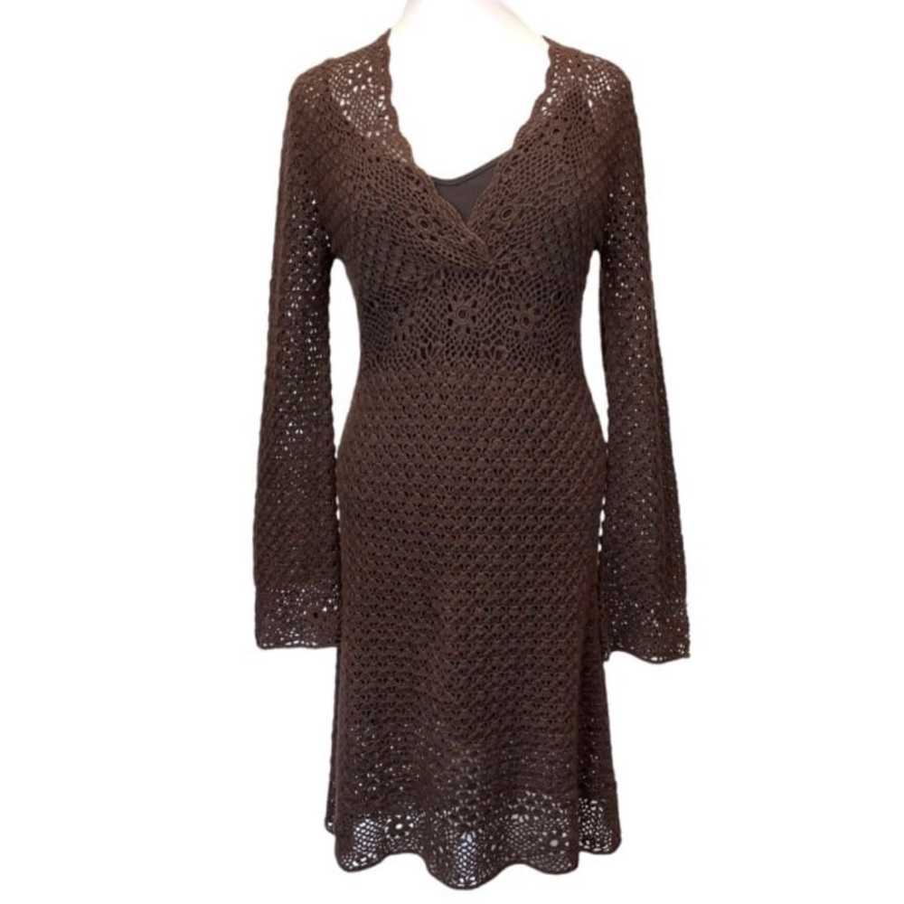 Michael Kors Elegant Brown Crochet Dress